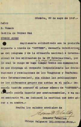 Carta de Ernesto Ceballos a E. Romero