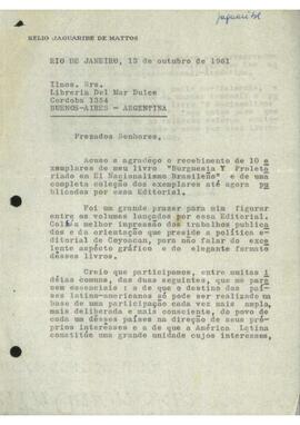 Carta de Hélio Jaguaribe a la Librería del Mar Dulce