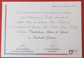 Diploma Ciudadano Ilustre de Lanús