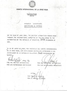 Certificado de prisionero de guerra la Cruz Roja